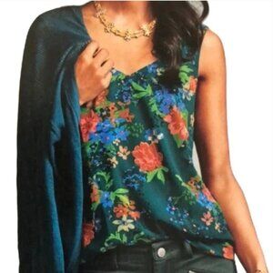 CAbi Teal Blue Floral Still Life Adjustable Wide Strap Lined #3449 Tank Women L